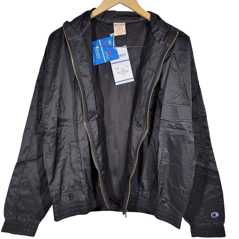 Champion Women's Large Black Track Jacket Full Zip Lightweight Nylon Polyester - Picture 3 of 9